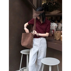 Len Z cộc tay đỏ Burgundy hot hit xuất chuẩn H532  hàng đẹp[ Sẵn]
