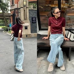 Len Z cộc tay đỏ Burgundy hot hit xuất chuẩn H532  hàng đẹp[ Sẵn]