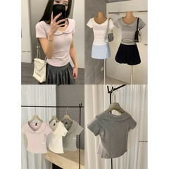 Áo thun WGWE tay ngắn cổ sen búp bê phối nơ #W8437#H561
