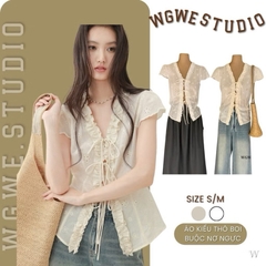 Áo Sơ Mi Nữ Thô Boi WGWE #W8974#H563 Buộc Nơ Ngực Tay Ngắn/ giá A1