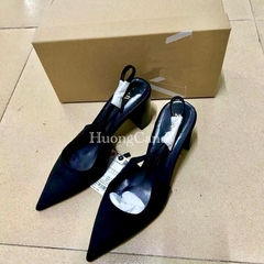 Giày Za Da Lộn nâu/đen Slingback trơn mũi nhọn Basic FullBox (sẵn)-2442-1A/T2-1A/H572