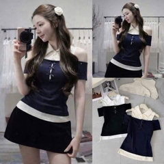 Áo Thun Nữ 𝐖𝐆𝐖𝐄 Phối Cổ Sơ Mi khoét Vai Giả 2 Lớp Đính Nơ #W9139#/H569