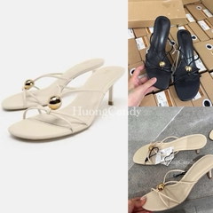 Guốc Zet dây mảnh đen đính viên tròn màu vàng /H597/Fullboxi6167-1/069-7/TG.3
