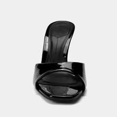 Guốc Zet da bóng đen/nâu mũi vuông Fullboxxi-H459