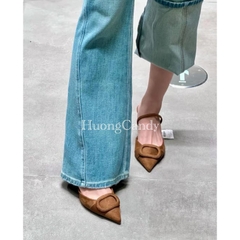 (lùi 1sz) Sandal Zet viền vuông Da lộn mũi nhọn FULLBOXii(sẵn)-H472/3W079-2/T1.2