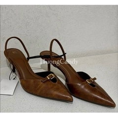 Guốc Za Khoá cài trước da Nâu FULLBOX(sẵn)-H471/3W055-9/T2.1A