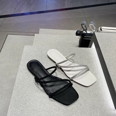 Sandal Dép C mũi vuông đế bệt quai đính đá hạt -6186-T1.4- lấp lánh-H479