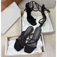 Sandal Dép C mũi vuông đế bệt quai đính đá hạt -6186-T1.4- lấp lánh-H479