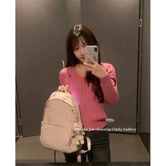 Áo len hồng vặn thừng cổ tim Xuất Chuẩn Đẹp[Sẵn]-H506
