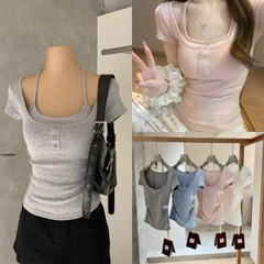 Áo Thun WGWE cotton Ôm Layer Cổ Yếm W8613# chuẩn hãng/H22