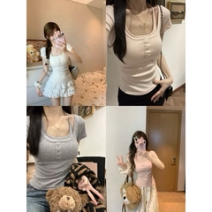 Áo Thun WGWE cotton Ôm Layer Cổ Yếm W8613# chuẩn hãng/H22