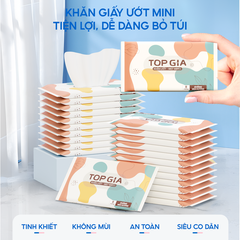 Khăn ướt mini TOPGIA túi 10 gói 8 tờ mềm mại, không mùi không parabens