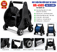 Máy Cuộn Ống Mềm Quay Tay (Rulo) HR-450S Loại To 50m Có Bánh Xe – Thu Gọn Ống Nhanh, Di Chuyển Dễ Dàng