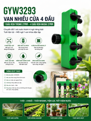 Van Nhiều Cửa 4 Đầu Ren Ngoài 27mm GYW3293 – Chia 1 Vòi Thành 4 Ngõ Tưới Tiện Lợi