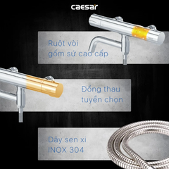 Vòi Sen Nhiệt Tự Động Caesar TS620 Tay Sen 3 Chế Độ Có Xả Bồn