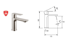 Vòi lavabo nóng lạnh inox 304 cao cấp Kassani Thái Lan KS1096