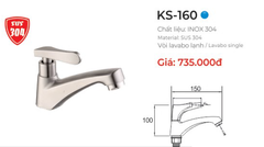 Vòi Lavabo Lạnh Inox 304 Kassani Cao Cấp KS-160 – Sang Trọng, Bền Bỉ, Chống Gỉ Sét