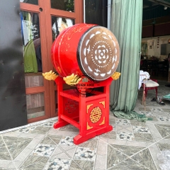Trống Đình Chùa 60×80cm Gỗ Mít Da Trâu – Giá Đầu Rồng Khắc Chữ Thọ