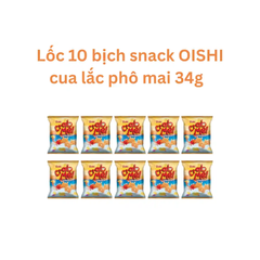 Lốc 10 gói snack cua lắc phô mai Oishi 34g