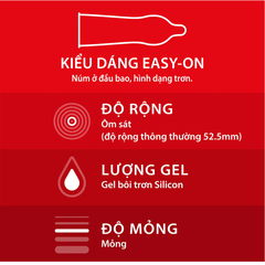 Bao cao su Durex Fetherlite siêu mỏng size 52.5mm (hộp 3) & (hộp 12)