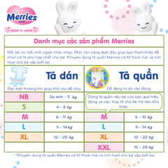 Bỉm/Tã dán, quần Merries cộng miếng nội địa Nhật đủ size cho bé