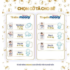 Bỉm/Tã dán, quần Moony Natural nội địa Nhật đủ size cho bé