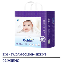 Bỉm - Tã dán/tã quần Goldgi+ size NB92/S84/M66/L56/M60/L48/XL44/XXL32 (từ dưới 5kg đến trên 15kg)