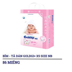 Bỉm - Tã dán/tã quần Goldgi+ X5 size NB92/S76/M66/L56/M54/L48/XL44/XXL32 (từ dưới 5kg đến trên 15kg)