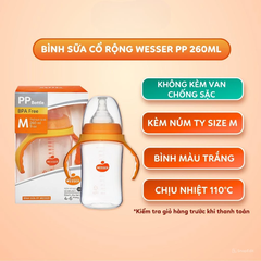 Bình sữa PP Wesser cổ rộng 180ml/ 260ml