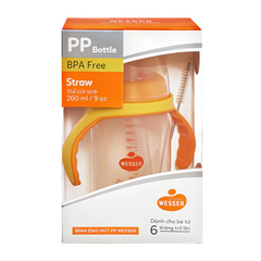 Bình sữa PP Wesser cổ rộng 260ml có ống hút