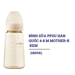 Bình sữa PPSU Hàn Quốc 4 - 8m Mother-K 280ml màu kem/xanh
