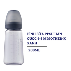 Bình sữa PPSU Hàn Quốc 4 - 8m Mother-K 280ml màu kem/xanh