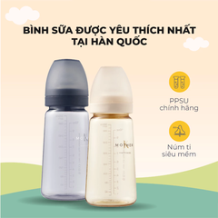 Bình sữa PPSU Hàn Quốc 4 - 8m Mother-K 280ml màu kem/xanh