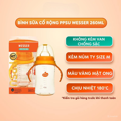Bình sữa Wesser PPSU cổ rộng 180ml/ 260ml