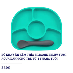 Bộ khay ăn kèm thìa silicone (FDA) bbluv Yumi Aqua/Lime dành cho bé từ 4 tháng tuổi