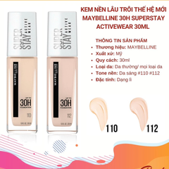 Kem nền Maybelline 30h lâu trôi che phủ cao - #110/#112 30ml