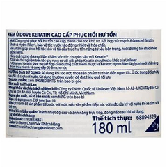 Kem ủ tóc Dove Keratin phục hồi hư tổn cao cấp 180ml