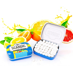 Kẹo ngậm không đường Nga Scandic vị Bạc Hà/Cam Quýt/Berries rừng hộp 14g