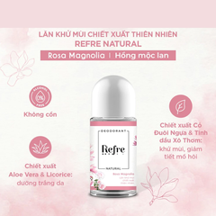 Lăn khử mùi Refre Natural hương trà xanh/Chiết xuất hương thảo/Chiết xuất hương gỗ/Hương hồng mộc lan 40ml