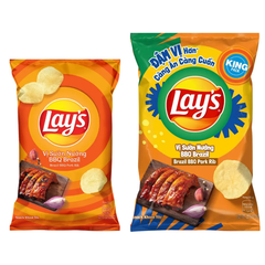 Lốc 10 gói snack khoai tây Lay's vị sườn nướng BBQ Brazil 54g