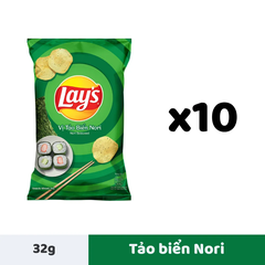 Lốc 10 gói snack khoai tây Lay's vị tảo biển Nori 32g