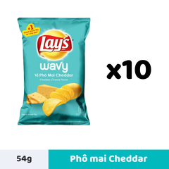 Lốc 10 gói snack khoai tây Lay's Wavy vị phô mai Cheddar 54g