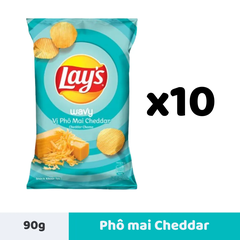 Lốc 10 gói snack khoai tây Lay's Wavy vị phô mai Cheddar 90g