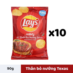 Lốc 10 gói snack khoai tây Lay's Max vị thăn bò Texas 90g