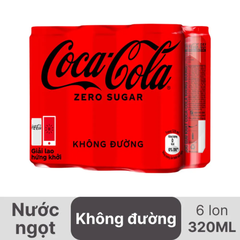 Lốc 6 chai nước ngọt Coca Cola zero sugar 320ml