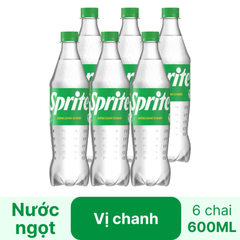 Lốc 6 chai nước ngọt Sprite chanh 600ml