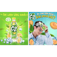 Lốc 6 chai trà đen C2 Freeze hương dưa lưới bạc hà 455ml