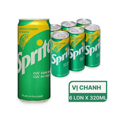 Lốc 6 lon nước ngọt Sprite chanh 320ml