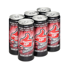 Lốc 6 lon nước tăng lực Thums Up Charged hương dâu rừng 320ml