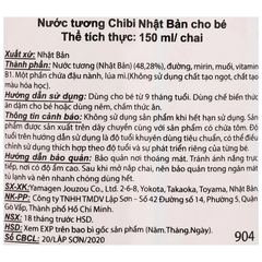 Nước tương ít muối Chibi chai 150ml dành cho bé từ 9 tháng tuổi